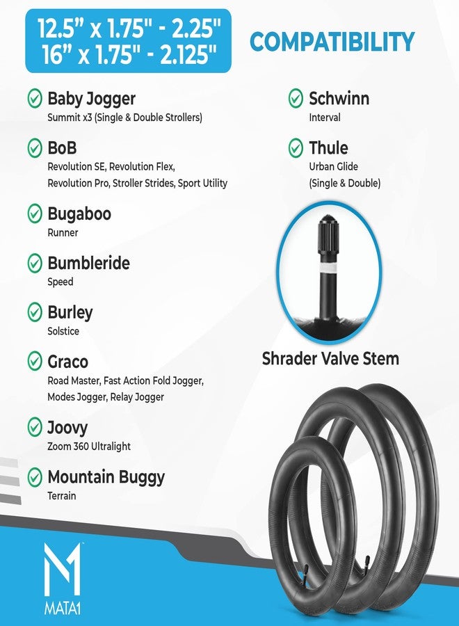 Mata1 Inner Tube Tire Replacements Two 16'' x 1.75/2.125 & One 12.5'' x 1.75/2.25 for Jogging Stroller, Compatible w/All Brands: BoB Revolution Flex/Pro/SE/SU, Graco, Go Jogging & More, by Mata1-USA - Image 3